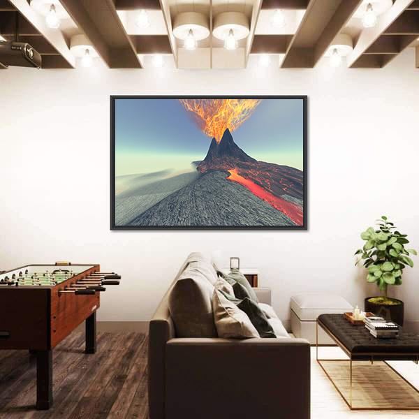 Volcano With Fire Smoke And Lava Canvas Wall Art-5 Horizontal-Gallery Wrap-22" x 12"-Tiaracle