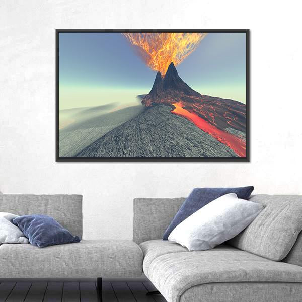 Volcano With Fire Smoke And Lava Canvas Wall Art-5 Horizontal-Gallery Wrap-22" x 12"-Tiaracle