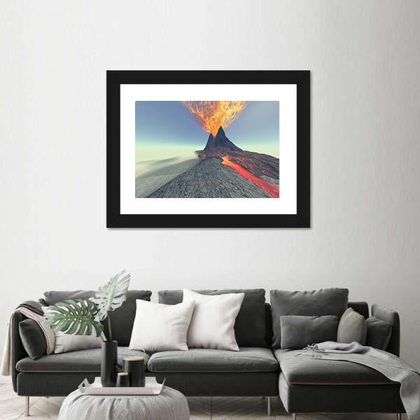 Volcano With Fire Smoke And Lava Canvas Wall Art-5 Horizontal-Gallery Wrap-22" x 12"-Tiaracle