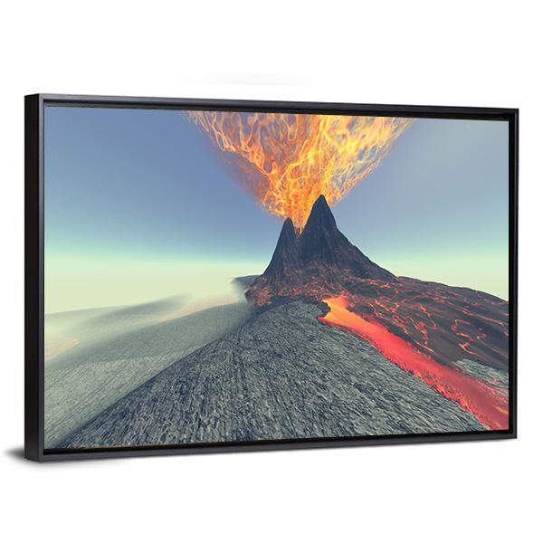 Volcano With Fire Smoke And Lava Canvas Wall Art-5 Horizontal-Gallery Wrap-22" x 12"-Tiaracle