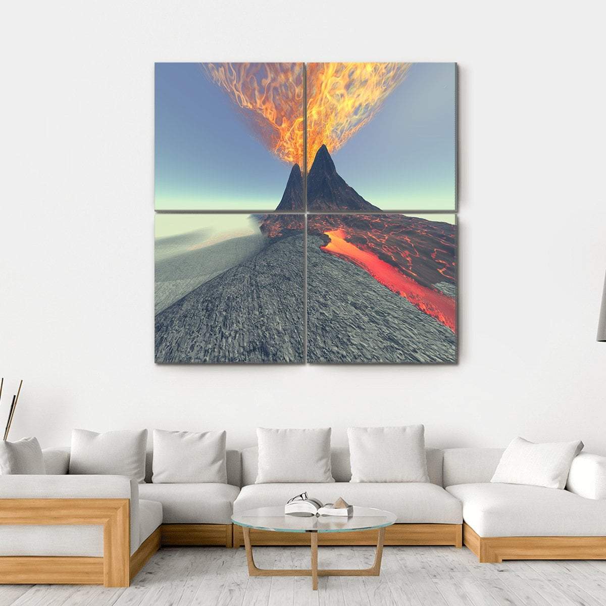 Volcano With Fire Smoke And Lava Canvas Wall Art-4 Square-Gallery Wrap-17" x 17"-Tiaracle