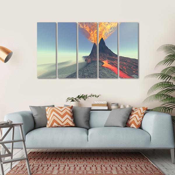 Volcano With Fire Smoke And Lava Canvas Wall Art-5 Horizontal-Gallery Wrap-22" x 12"-Tiaracle