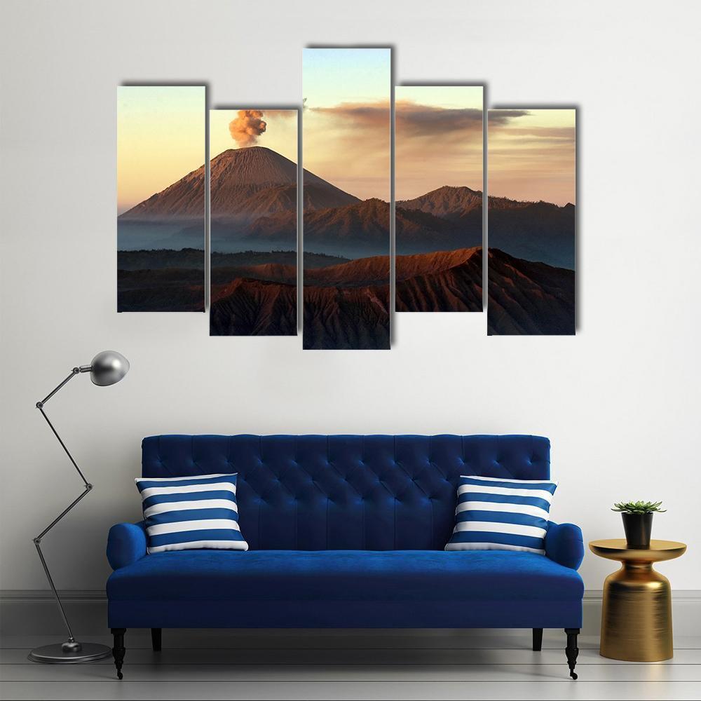 Semeru Volcano Indonesia Canvas Wall Art-5 Pop-Gallery Wrap-47" x 32"-Tiaracle