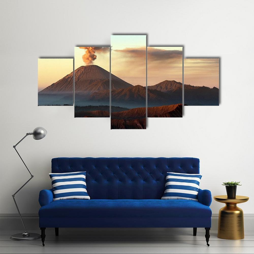 Semeru Volcano Indonesia Canvas Wall Art-5 Star-Gallery Wrap-62" x 32"-Tiaracle
