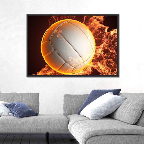 Volleyball Ball In Fire Canvas Wall Art-5 Horizontal-Gallery Wrap-22" x 12"-Tiaracle