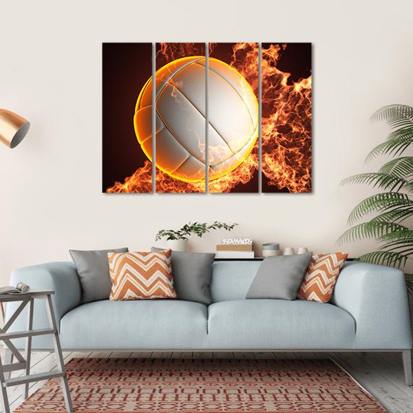 Volleyball Ball In Fire Canvas Wall Art-4 Horizontal-Gallery Wrap-34" x 24"-Tiaracle