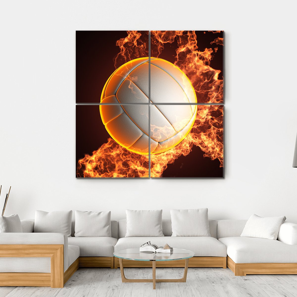 Volleyball Ball In Fire Canvas Wall Art-4 Square-Gallery Wrap-17" x 17"-Tiaracle