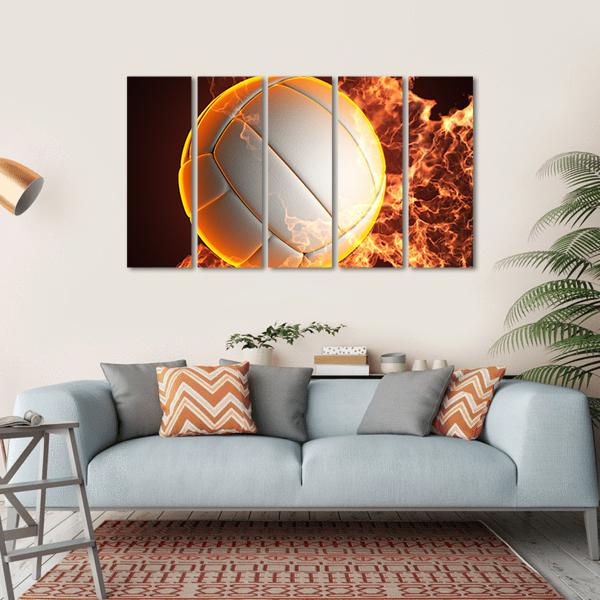 Volleyball Ball In Fire Canvas Wall Art-5 Horizontal-Gallery Wrap-22" x 12"-Tiaracle