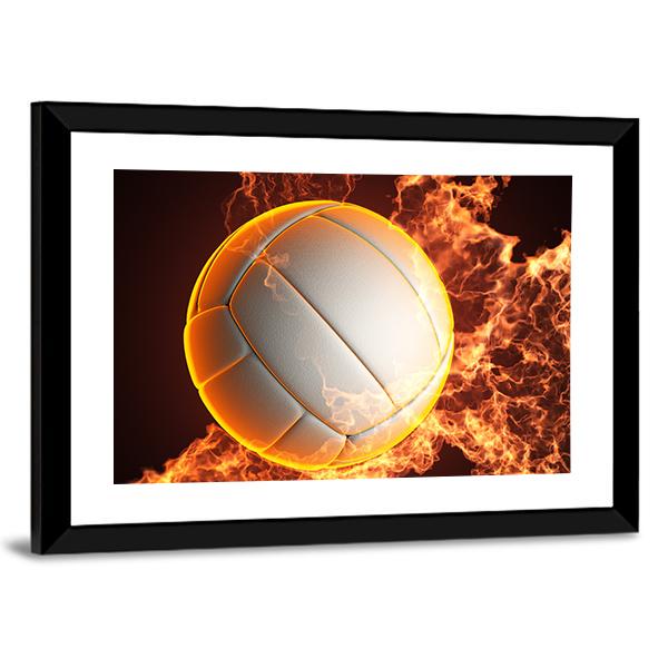 Volleyball Ball In Fire Vertical Canvas Wall Art-3 Vertical-Gallery Wrap-12" x 25"-Tiaracle
