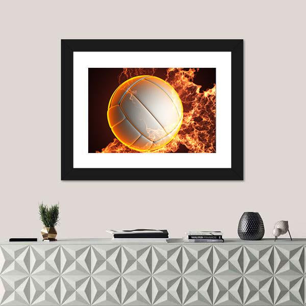 Volleyball Ball In Fire Vertical Canvas Wall Art-3 Vertical-Gallery Wrap-12" x 25"-Tiaracle