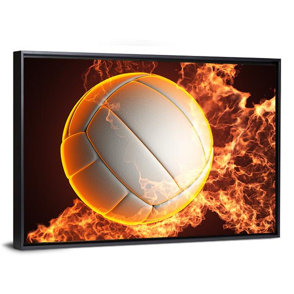 Volleyball Ball In Fire Vertical Canvas Wall Art-3 Vertical-Gallery Wrap-12" x 25"-Tiaracle