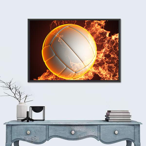 Volleyball Ball In Fire Vertical Canvas Wall Art-3 Vertical-Gallery Wrap-12" x 25"-Tiaracle