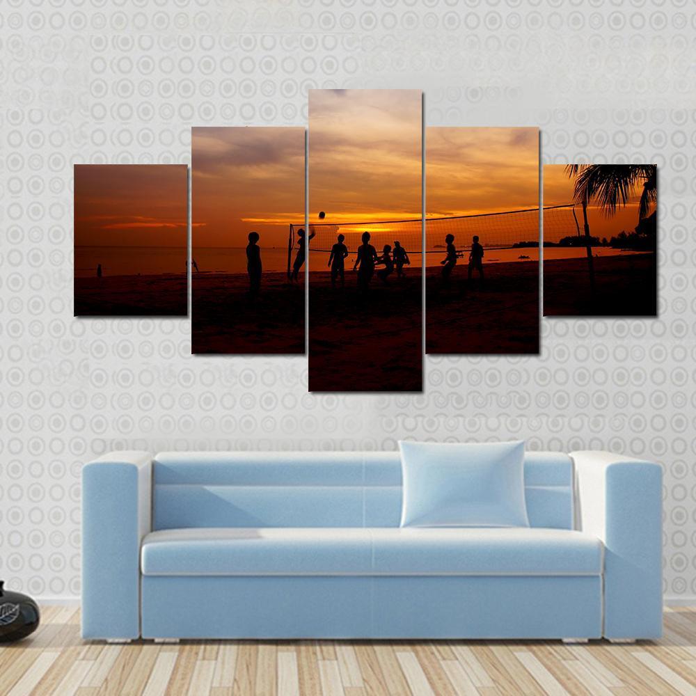 Volleyball Game Player At Silhouette Canvas Wall Art-1 Piece-Gallery Wrap-48" x 32"-Tiaracle
