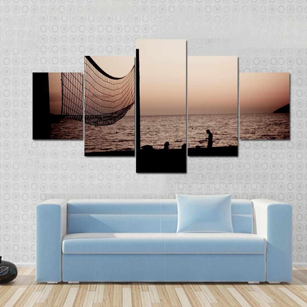 Volleyball Net On Croatian Beach With Sea View Canvas Wall Art-3 Horizontal-Gallery Wrap-37" x 24"-Tiaracle
