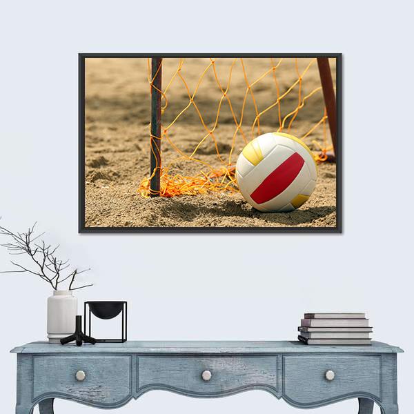 Volleyball On Beach Canvas Wall Art-1 Piece-Floating Frame-24&quot; x 16&quot;-Tiaracle