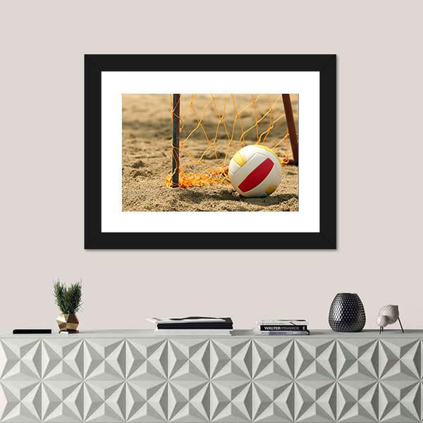 Volleyball On Beach Canvas Wall Art-1 Piece-Framed Print-20" x 16"-Tiaracle