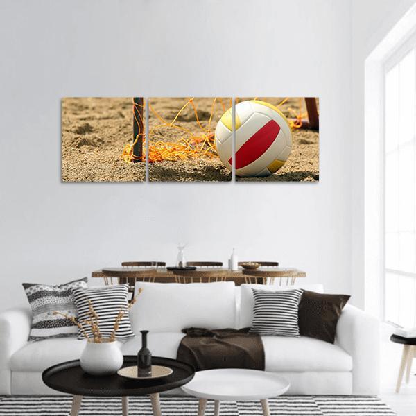 Volleyball On Beach Panoramic Canvas Wall Art-3 Piece-25" x 08"-Tiaracle