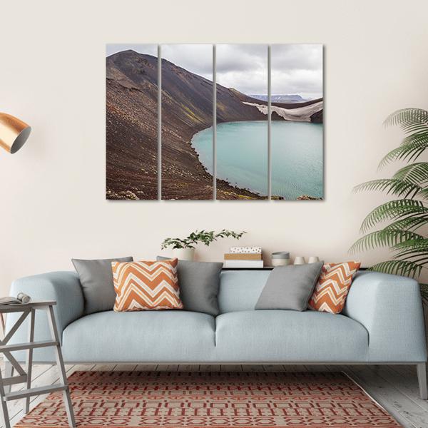 Vulcano Crater With Water In Iceland Canvas Wall Art