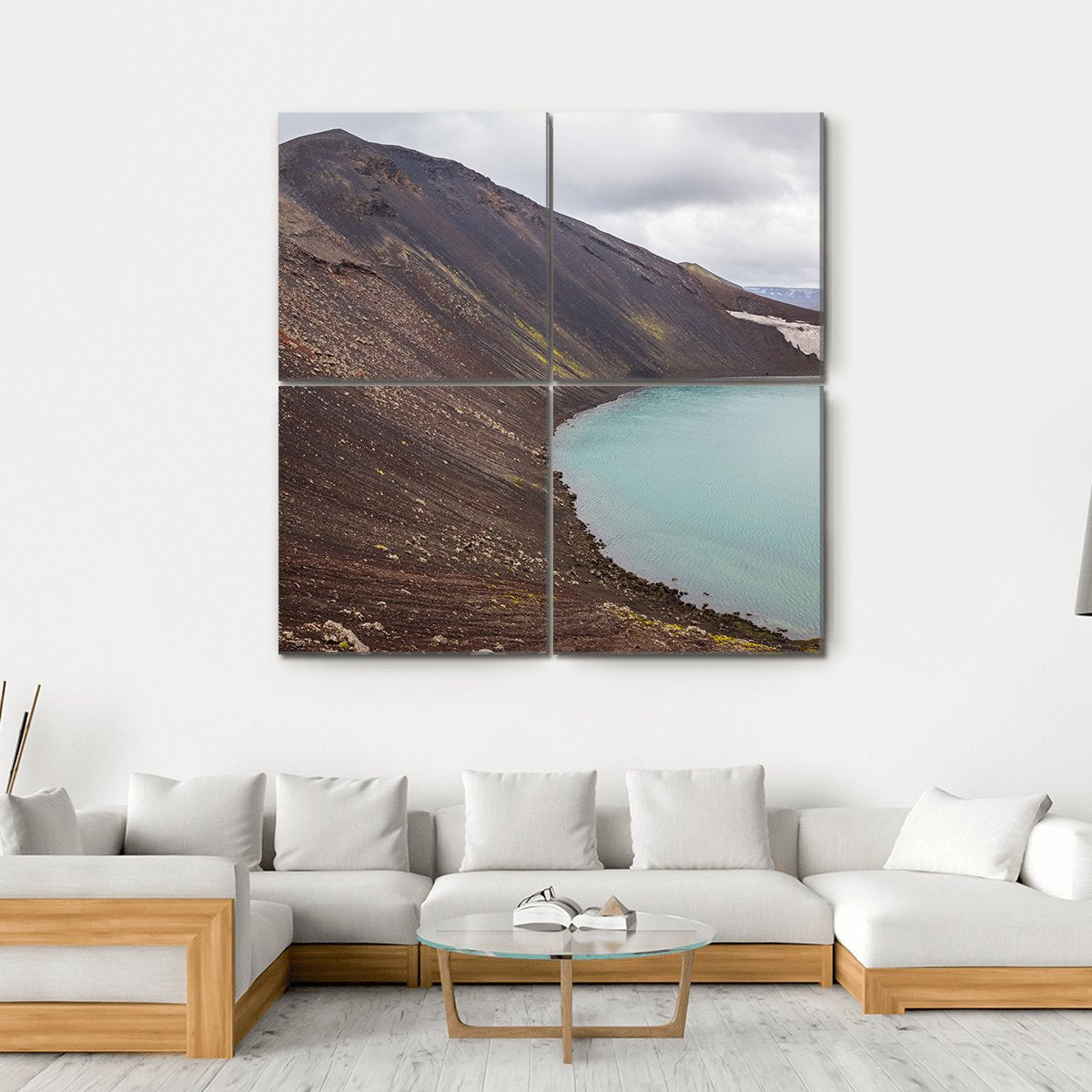 Vulcano Crater With Water In Iceland Canvas Wall Art-4 Square-Gallery Wrap-17" x 17"-Tiaracle
