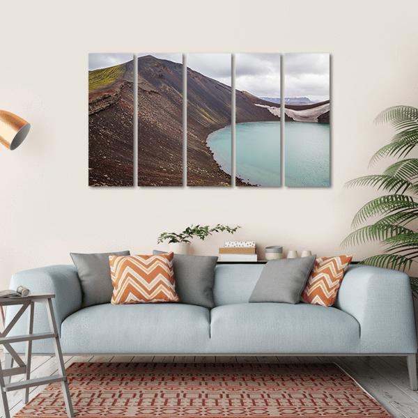 Vulcano Crater With Water In Iceland Canvas Wall Art-5 Horizontal-Gallery Wrap-22" x 12"-Tiaracle