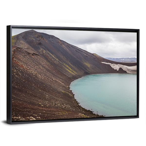 Vulcano Crater With Water In Iceland Canvas Wall Art-3 Horizontal-Gallery Wrap-25" x 16"-Tiaracle
