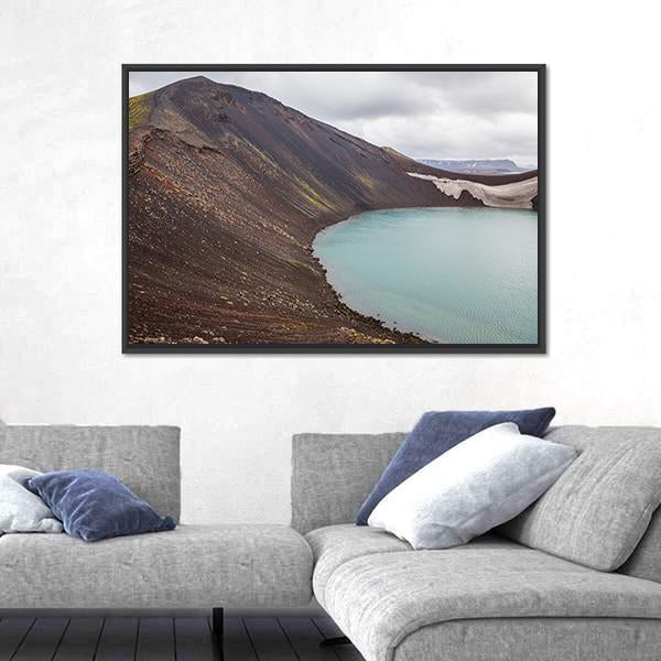 Vulcano Crater With Water In Iceland Canvas Wall Art-3 Horizontal-Gallery Wrap-25" x 16"-Tiaracle