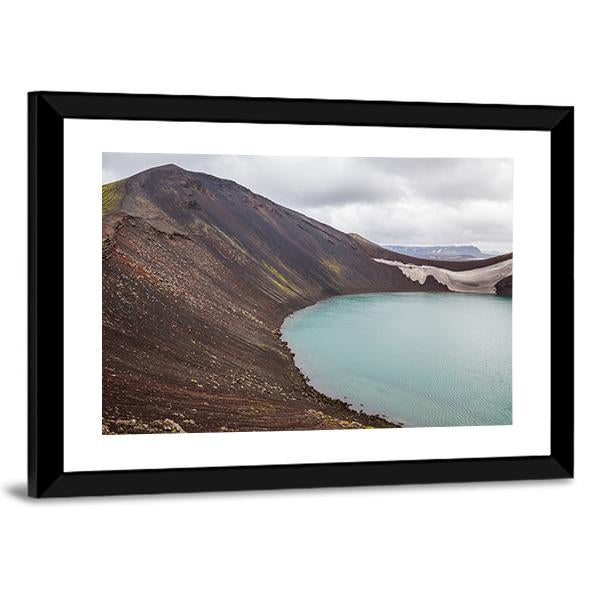 Vulcano Crater With Water In Iceland Canvas Wall Art-3 Horizontal-Gallery Wrap-25" x 16"-Tiaracle