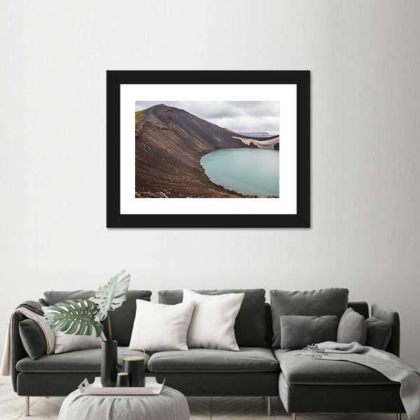 Vulcano Crater With Water In Iceland Canvas Wall Art-3 Horizontal-Gallery Wrap-25" x 16"-Tiaracle