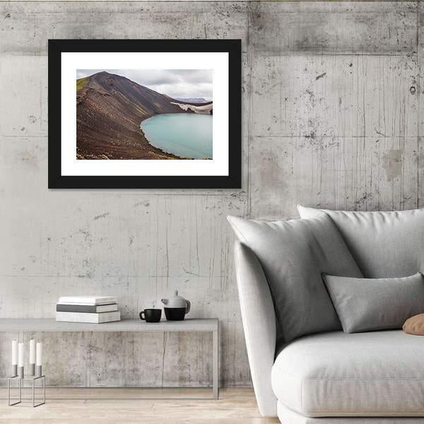 Vulcano Crater With Water In Iceland Canvas Wall Art-3 Horizontal-Gallery Wrap-25" x 16"-Tiaracle