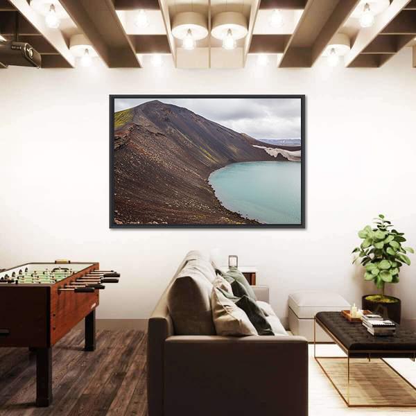 Vulcano Crater With Water In Iceland Panoramic Canvas Wall Art-1 Piece-36" x 12"-Tiaracle