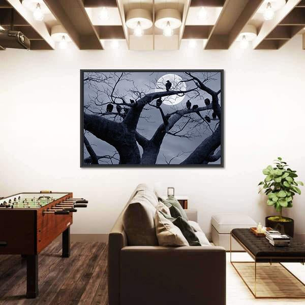 Vultures In A Scary And Spooky Halloween Scene Canvas Wall Art-5 Horizontal-Gallery Wrap-22" x 12"-Tiaracle