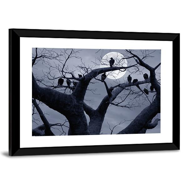 Vultures In A Scary And Spooky Halloween Scene Canvas Wall Art-5 Horizontal-Gallery Wrap-22" x 12"-Tiaracle