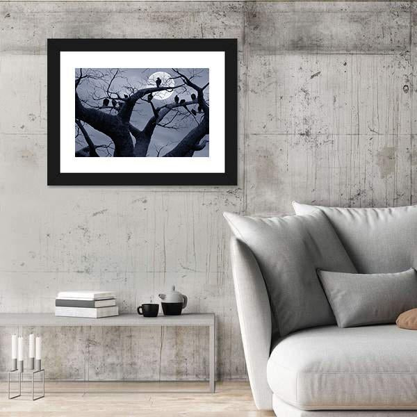 Vultures In A Scary And Spooky Halloween Scene Canvas Wall Art-5 Horizontal-Gallery Wrap-22" x 12"-Tiaracle
