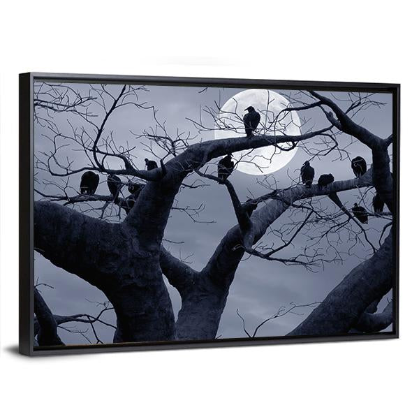 Vultures In A Scary And Spooky Halloween Scene Canvas Wall Art-5 Horizontal-Gallery Wrap-22" x 12"-Tiaracle