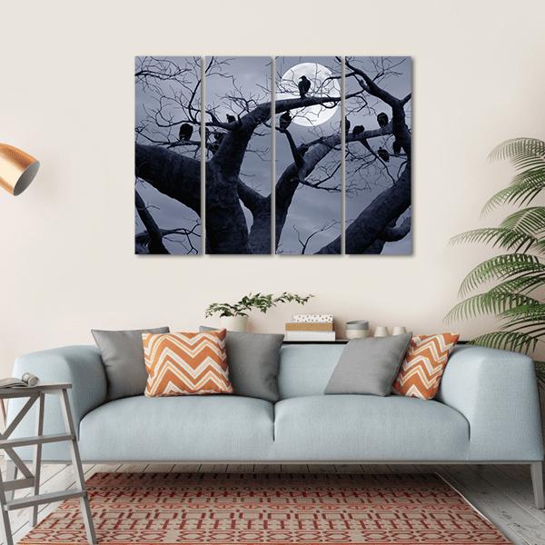 Vultures In A Scary And Spooky Halloween Scene Canvas Wall Art-4 Horizontal-Gallery Wrap-34" x 24"-Tiaracle