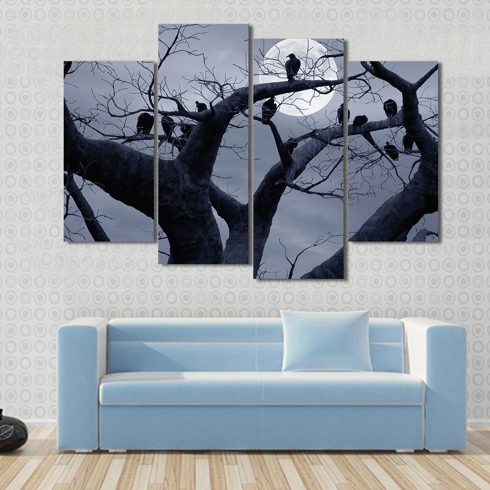 Vultures In A Scary And Spooky Halloween Scene Canvas Wall Art-4 Pop-Gallery Wrap-50" x 32"-Tiaracle
