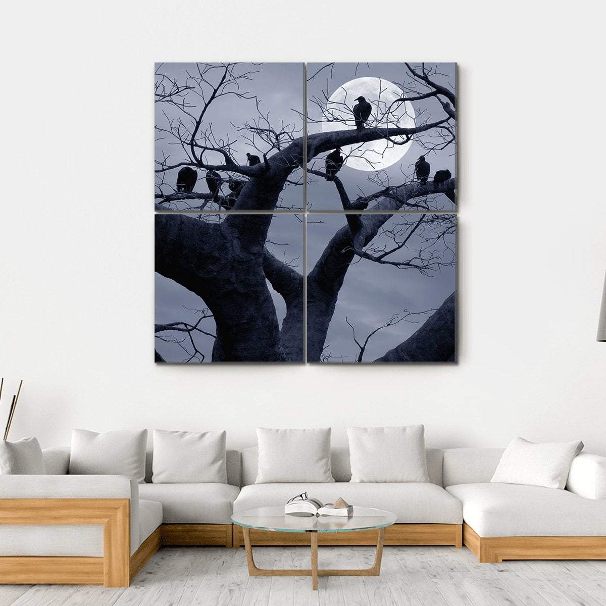 Vultures In A Scary And Spooky Halloween Scene Canvas Wall Art-4 Square-Gallery Wrap-17" x 17"-Tiaracle