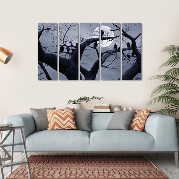 Vultures In A Scary And Spooky Halloween Scene Canvas Wall Art-5 Horizontal-Gallery Wrap-22" x 12"-Tiaracle