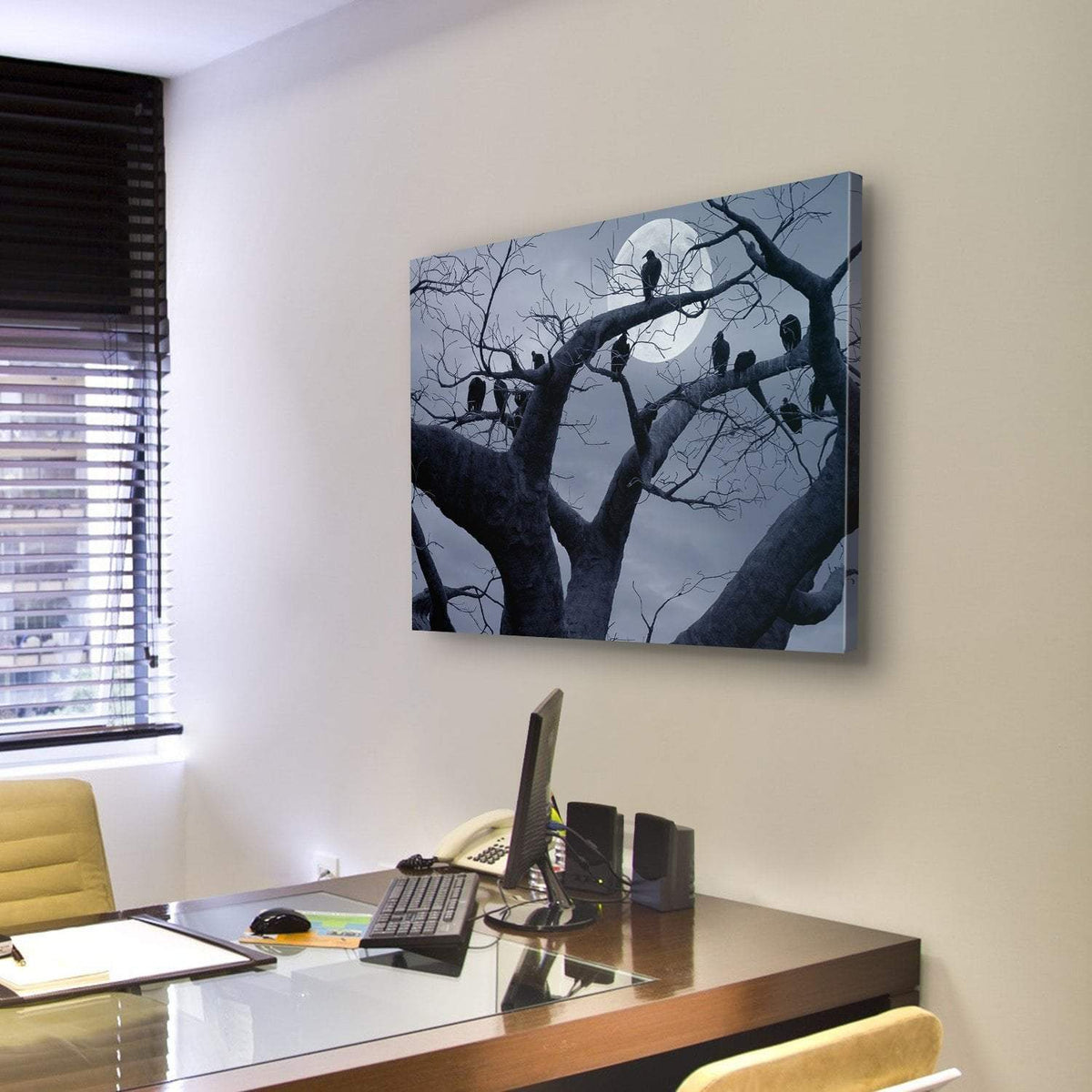 Vultures In A Scary And Spooky Halloween Scene Canvas Wall Art-3 Horizontal-Gallery Wrap-25" x 16"-Tiaracle