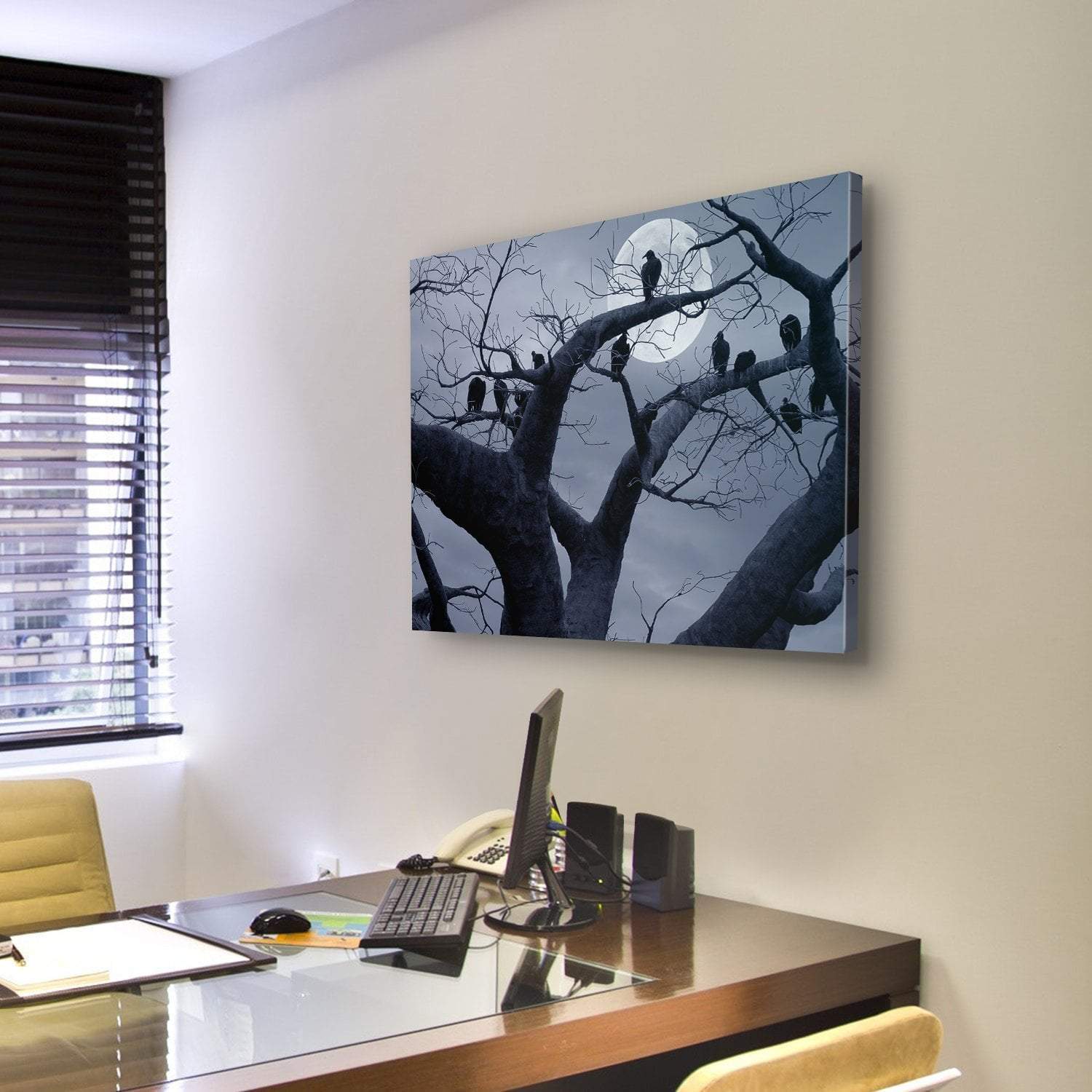 Vultures In A Scary And Spooky Halloween Scene Canvas Wall Art-1 Piece-Gallery Wrap-48" x 32"-Tiaracle