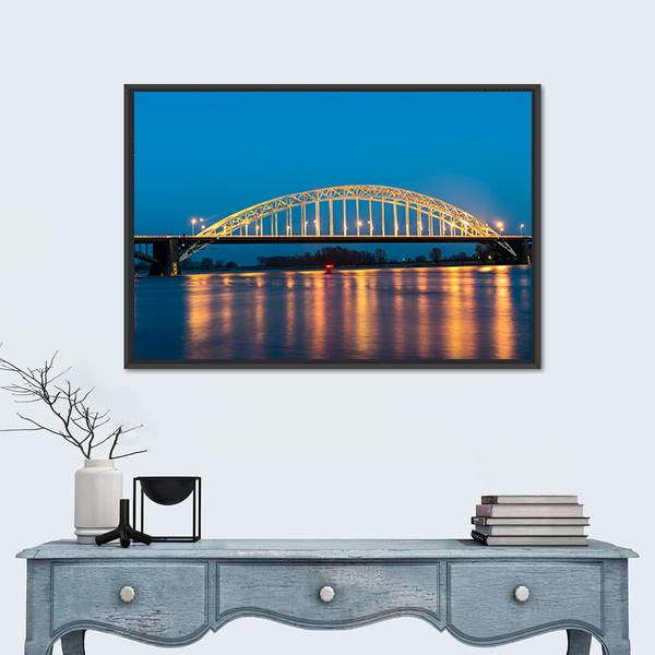 Waal Bridge At Nijmegen At Night Canvas Wall Art-1 Piece-Floating Frame-24" x 16"-Tiaracle