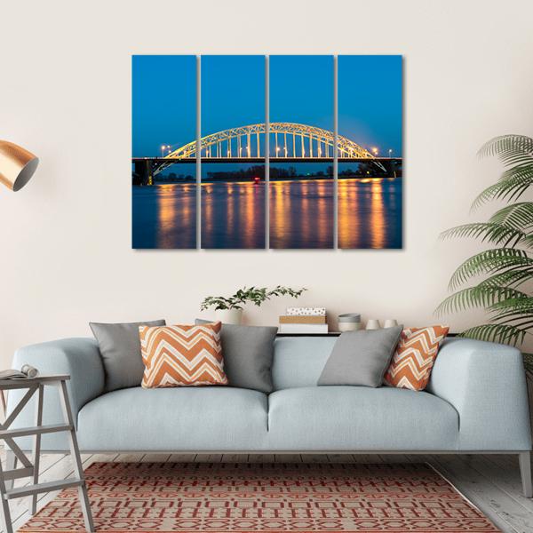 Waal Bridge At Nijmegen At Night Canvas Wall Art-4 Horizontal-Gallery Wrap-34" x 24"-Tiaracle