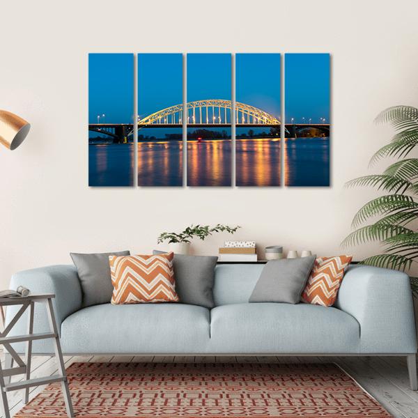 Waal Bridge At Nijmegen At Night Canvas Wall Art-5 Horizontal-Gallery Wrap-22" x 12"-Tiaracle