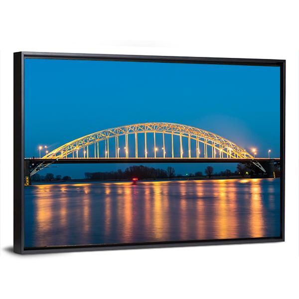 Waal Bridge At Nijmegen At Night Canvas Wall Art-3 Horizontal-Gallery Wrap-25" x 16"-Tiaracle