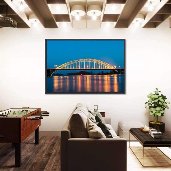 Waal Bridge At Nijmegen At Night Canvas Wall Art-3 Horizontal-Gallery Wrap-25" x 16"-Tiaracle