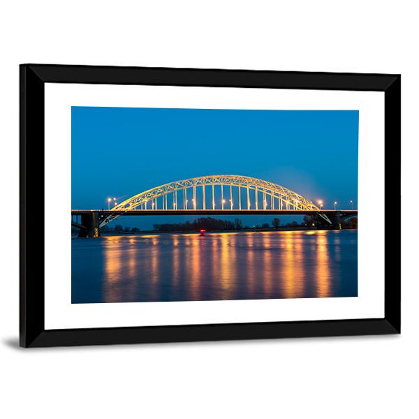 Waal Bridge At Nijmegen At Night Canvas Wall Art-5 Horizontal-Gallery Wrap-22" x 12"-Tiaracle