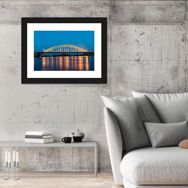 Waal Bridge At Nijmegen At Night Canvas Wall Art-5 Horizontal-Gallery Wrap-22" x 12"-Tiaracle