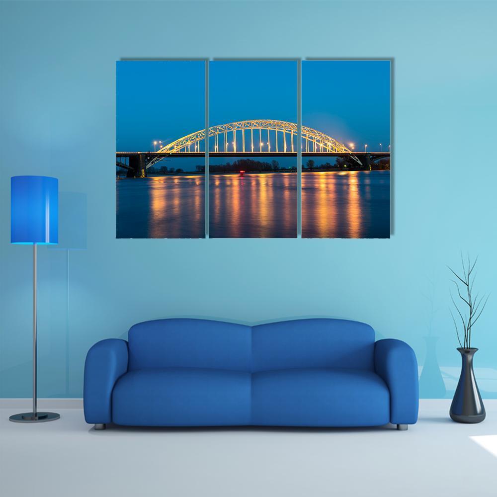 Waal Bridge At Nijmegen At Night Canvas Wall Art-3 Horizontal-Gallery Wrap-37" x 24"-Tiaracle