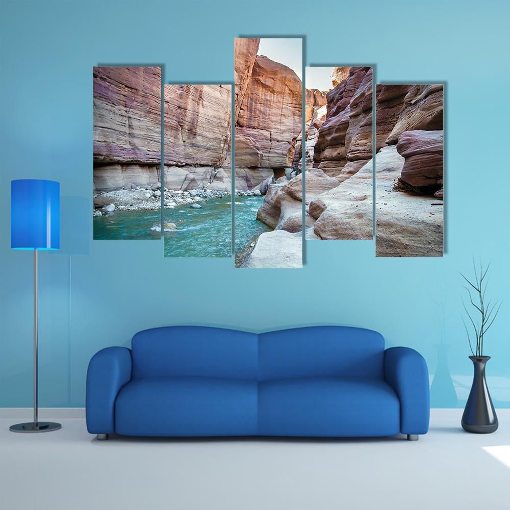 Wadi Hasa Creek Jordan Canvas Wall Art-5 Pop-Gallery Wrap-47" x 32"-Tiaracle