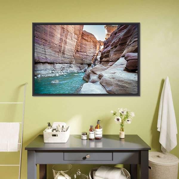 Wadi Hasa Creek Jordan Canvas Wall Art-1 Piece-Floating Frame-24" x 16"-Tiaracle